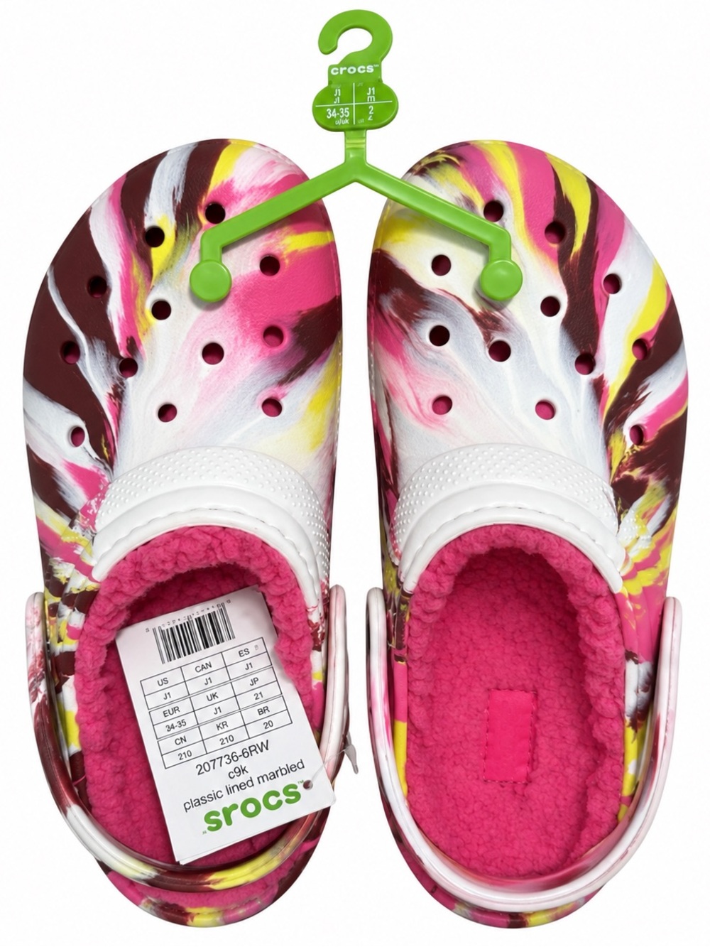Crocs Kids Classic Unisex Lined Tie-Dye Clogs Pink Size 3 NWT